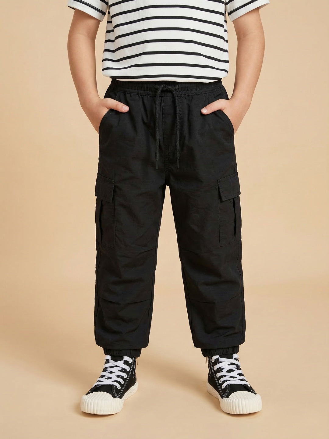 Nautinati Boys’ Solid Relaxed Fit Woven Parachute Pants with Utility Pockets