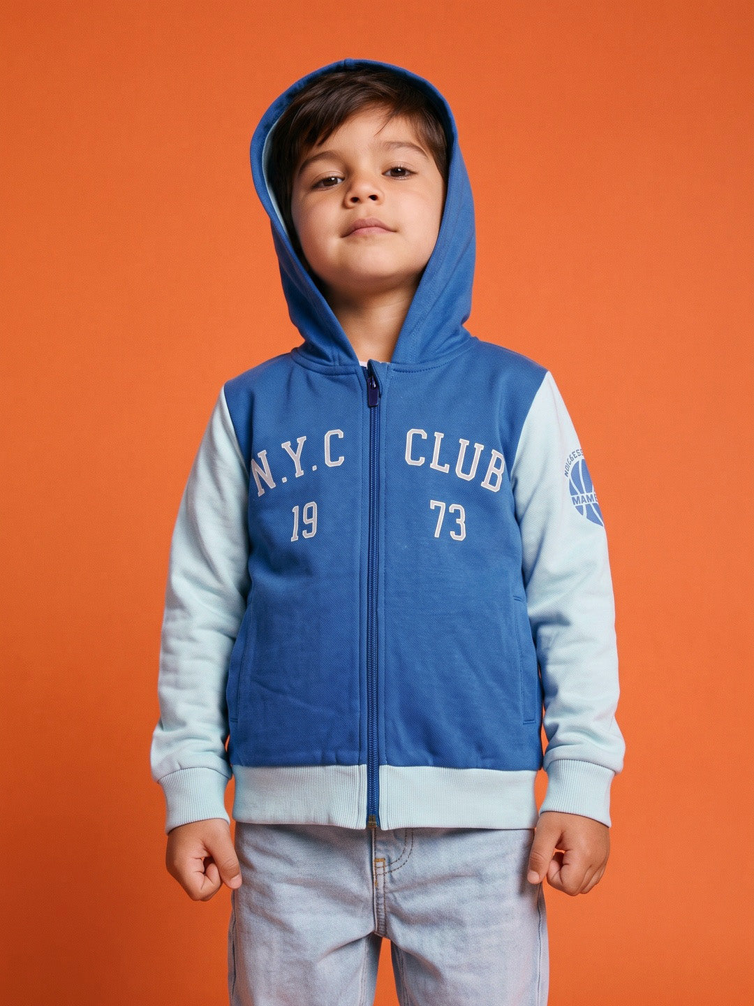 Nautinati Boys Oversized Colourblock Varsity Hoodie with Front Zip