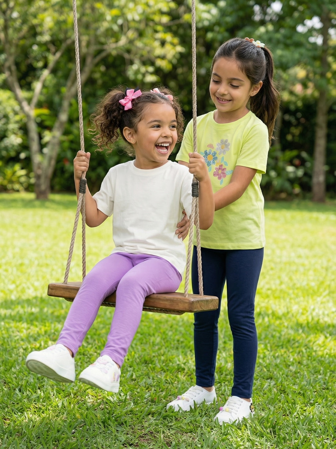 Nautinati Girls' 100% Cotton Pack of 2 Regular Fit  Solid Essentials Leggings