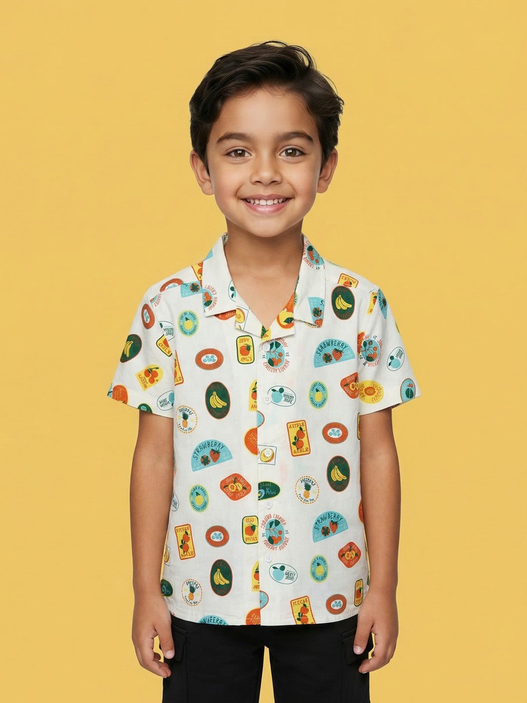 Nautinati Boys' 100% Cotton Tropical All-over Print  Oversized Resort Shirt
