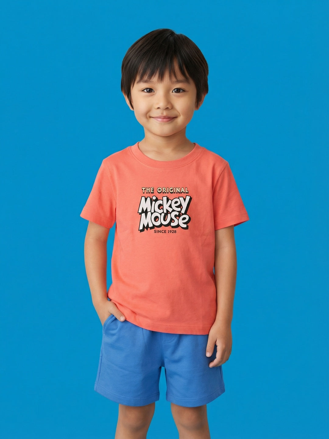 Nautinati Boys Mickey Mouse Printed Regular Fit Round Neck T-shirt and Shorts Set