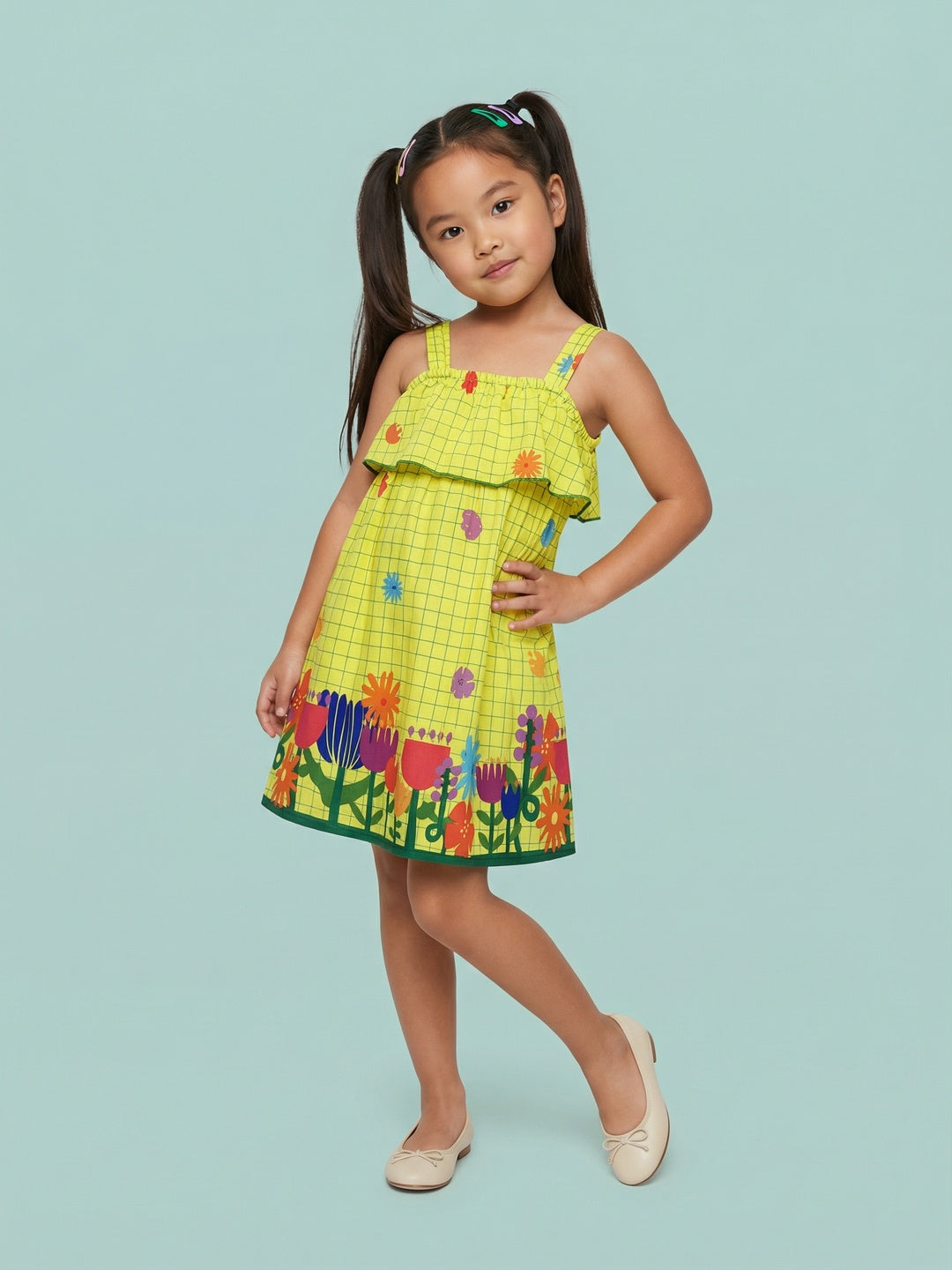 Nautinati Girls' Floral Hem Printed A-line Dress