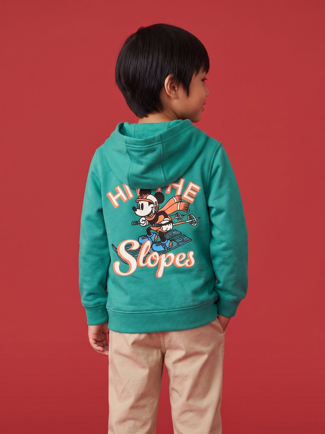 Nautinati Boys Disney Christmas Mickey Mouse Puff Printed Oversized Hooded Sweatshirt