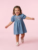 Nautinati Girls' Denim Floral, Dragonfly Embroidery Fit & Flare Dress