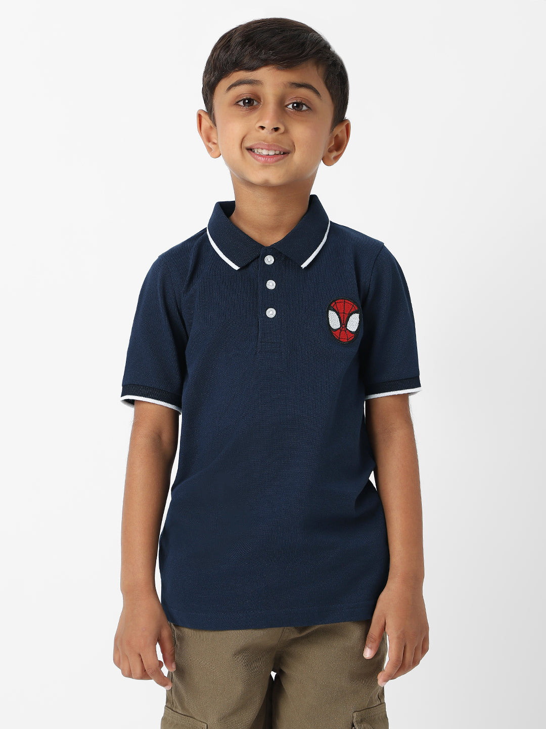 Nautinati Boysâ€™ Cotton Spiderman Embroidered Badge Polo T-shirt