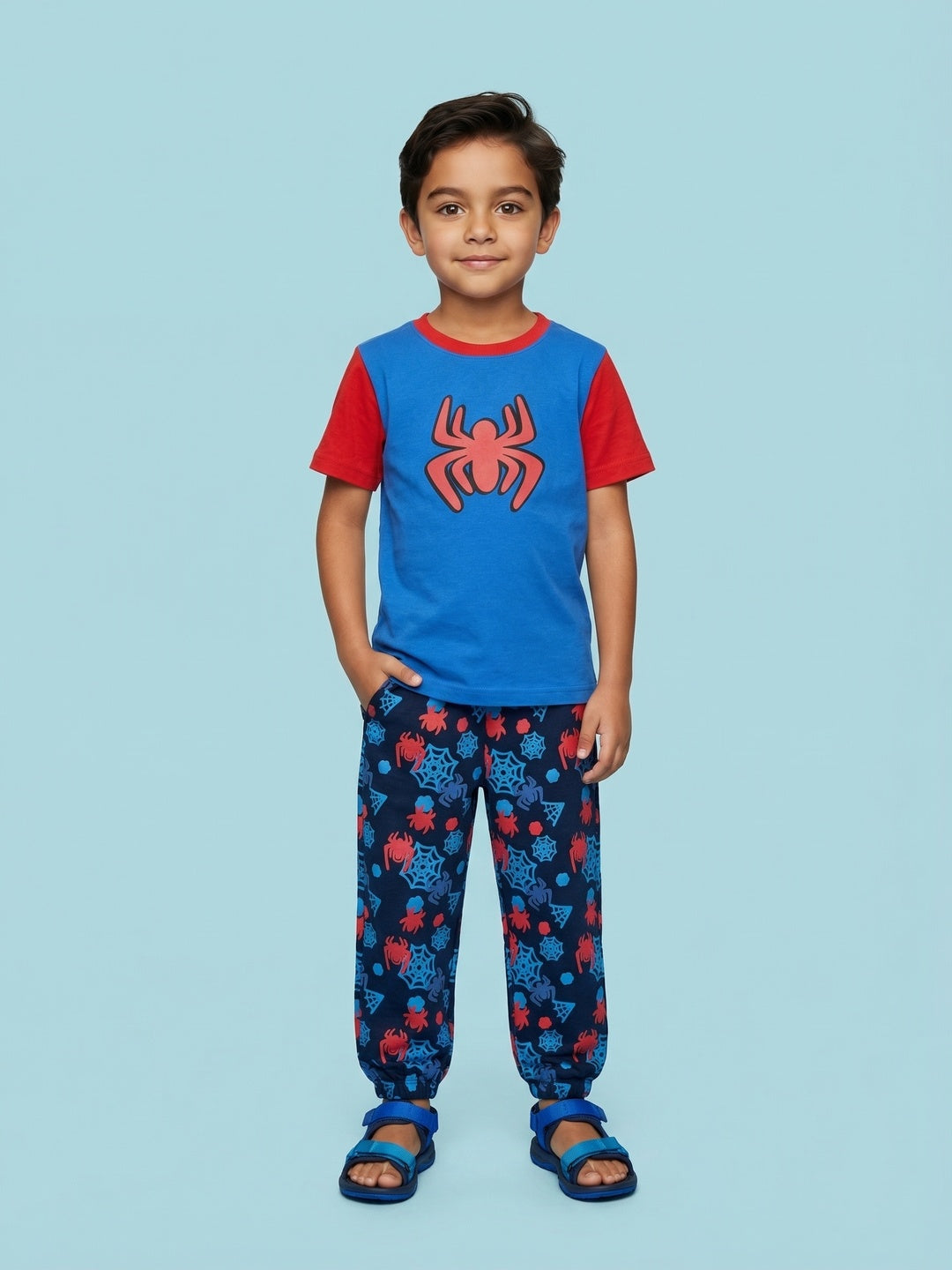 Nautinati Boys' 100% Cotton Marvel Spiderman Printed T-shirt with Joggers nightsuit set