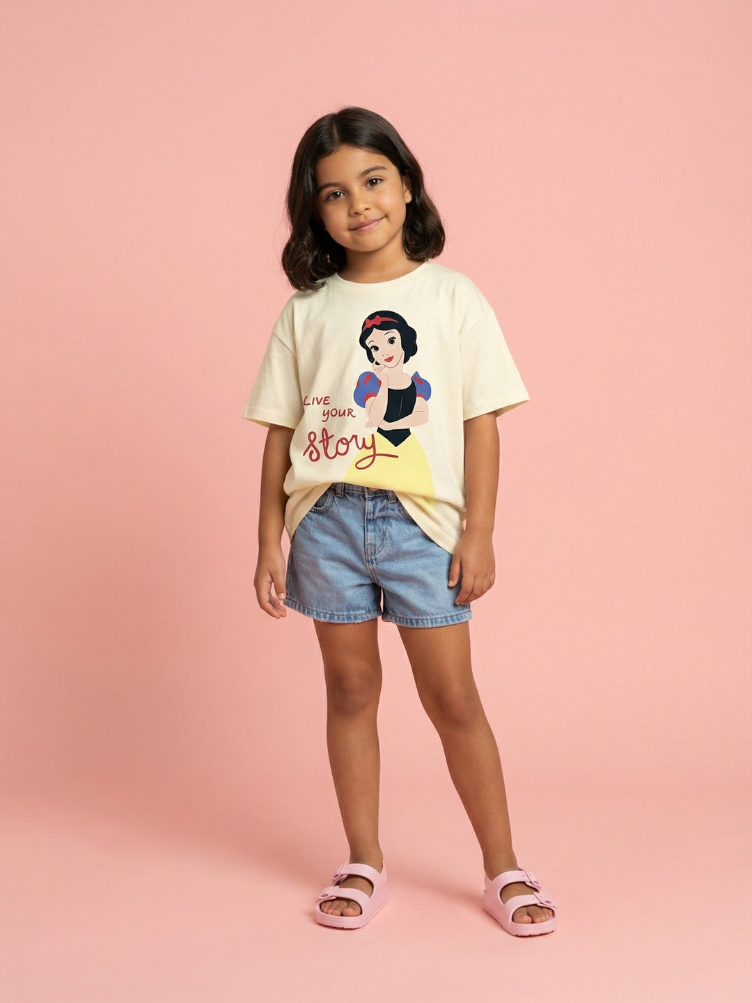 Nautinati Girls' Cotton Disney Snow White Printed T-shirt