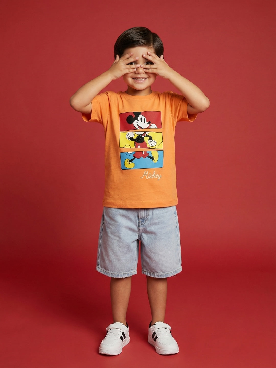 Nautinati Boys' 100% Cotton Crew Neck Disney Mickey Mouse Placement Print T-shirt
