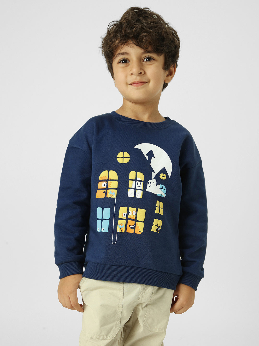 Boys Navy Printed Winter Sweatshirt