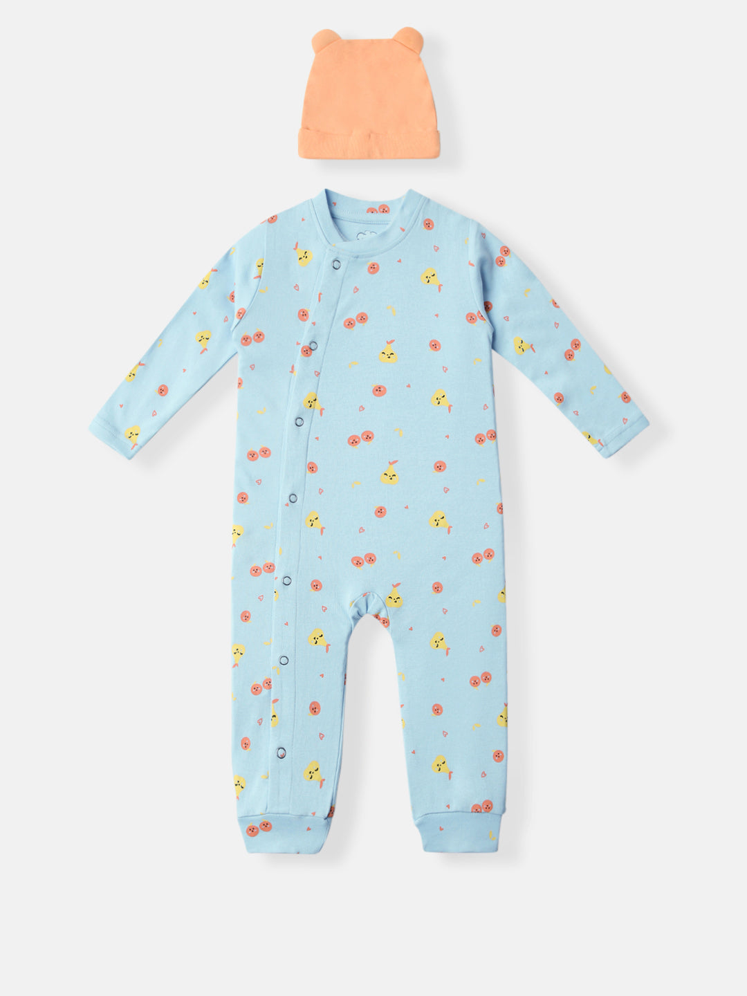 Nautinati Infants Interlock Cotton All-over Printed Sleepsuit With Beanie