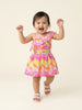Nautinati Girls' Cotton Blend One-shoulder Multicolour Abstract Tie-dye Print Fit & Flare Smocked Dress