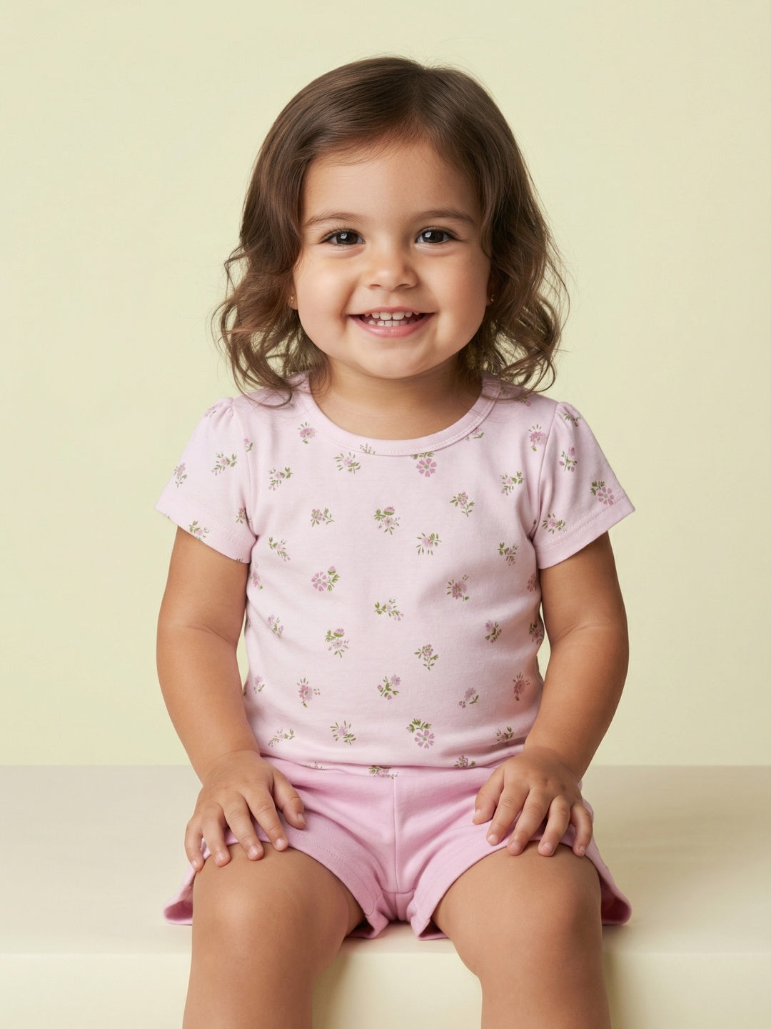 Nautinati Baby Girls Playful Printed Regular Fit Round Neck T-shirt and Shorts Clothing Set