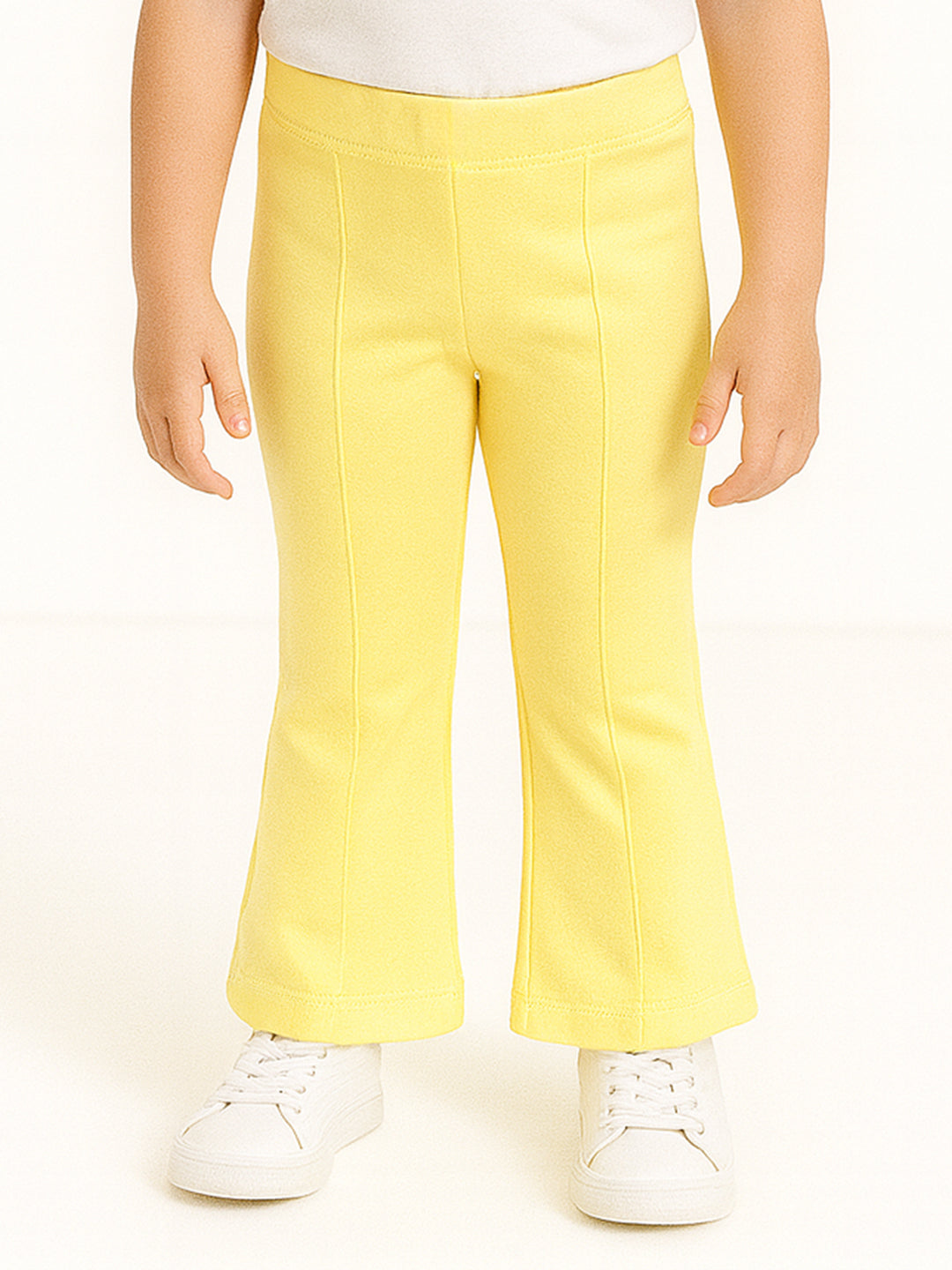 Nautinati Lemon Yellow Cotton Lycra Rib Fitted & Flared Leggings For Girls