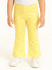 Nautinati Lemon Yellow Cotton Lycra Rib Fitted & Flared Leggings For Girls