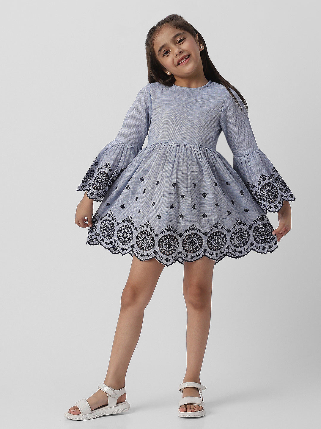 Nautinati Girls Cotton and Schiffli Frock