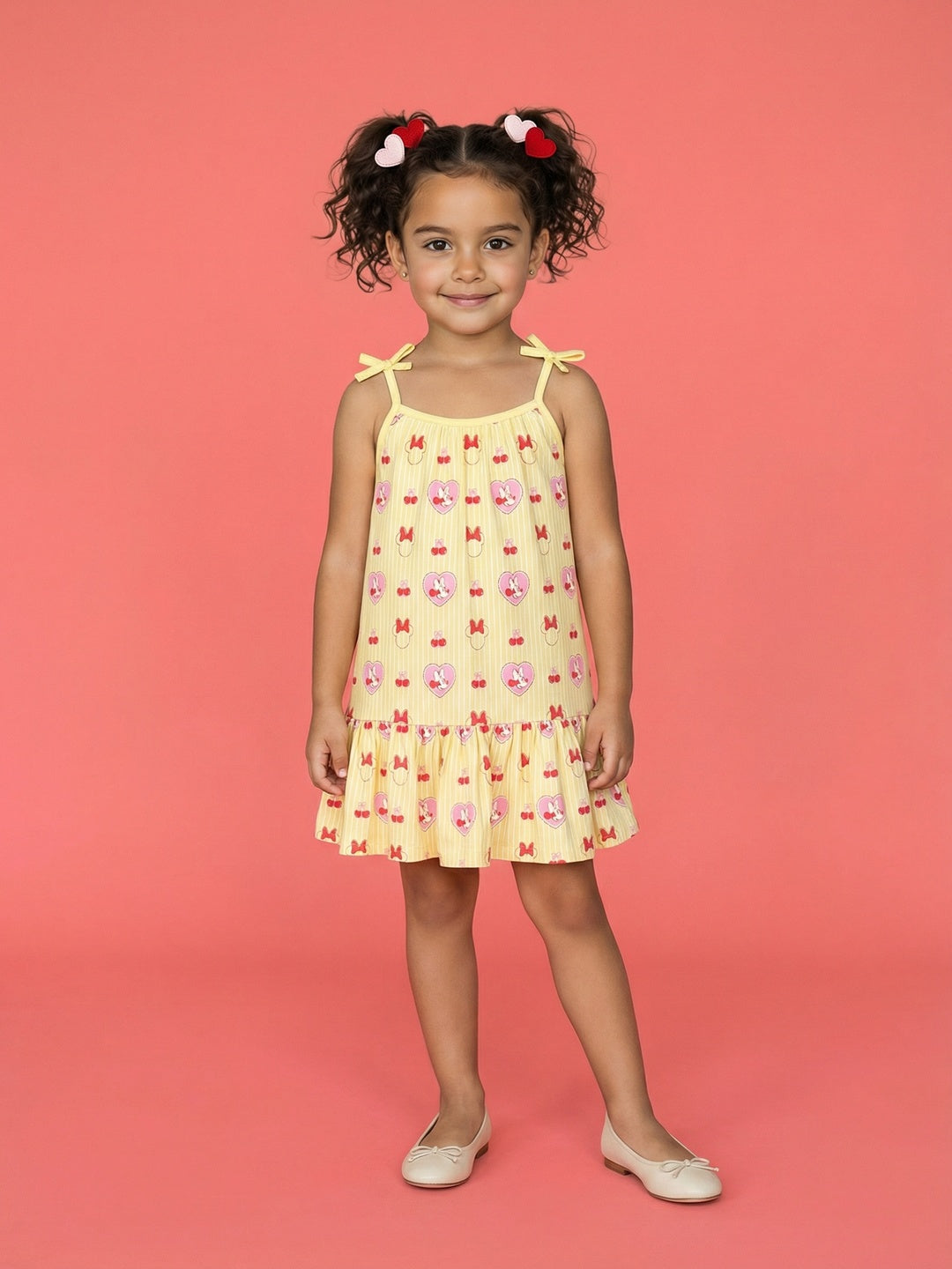 Nautinati  Girls All-over Minnie Mouse Printed Regular Fit Tie-up Style Sleeveless Dress