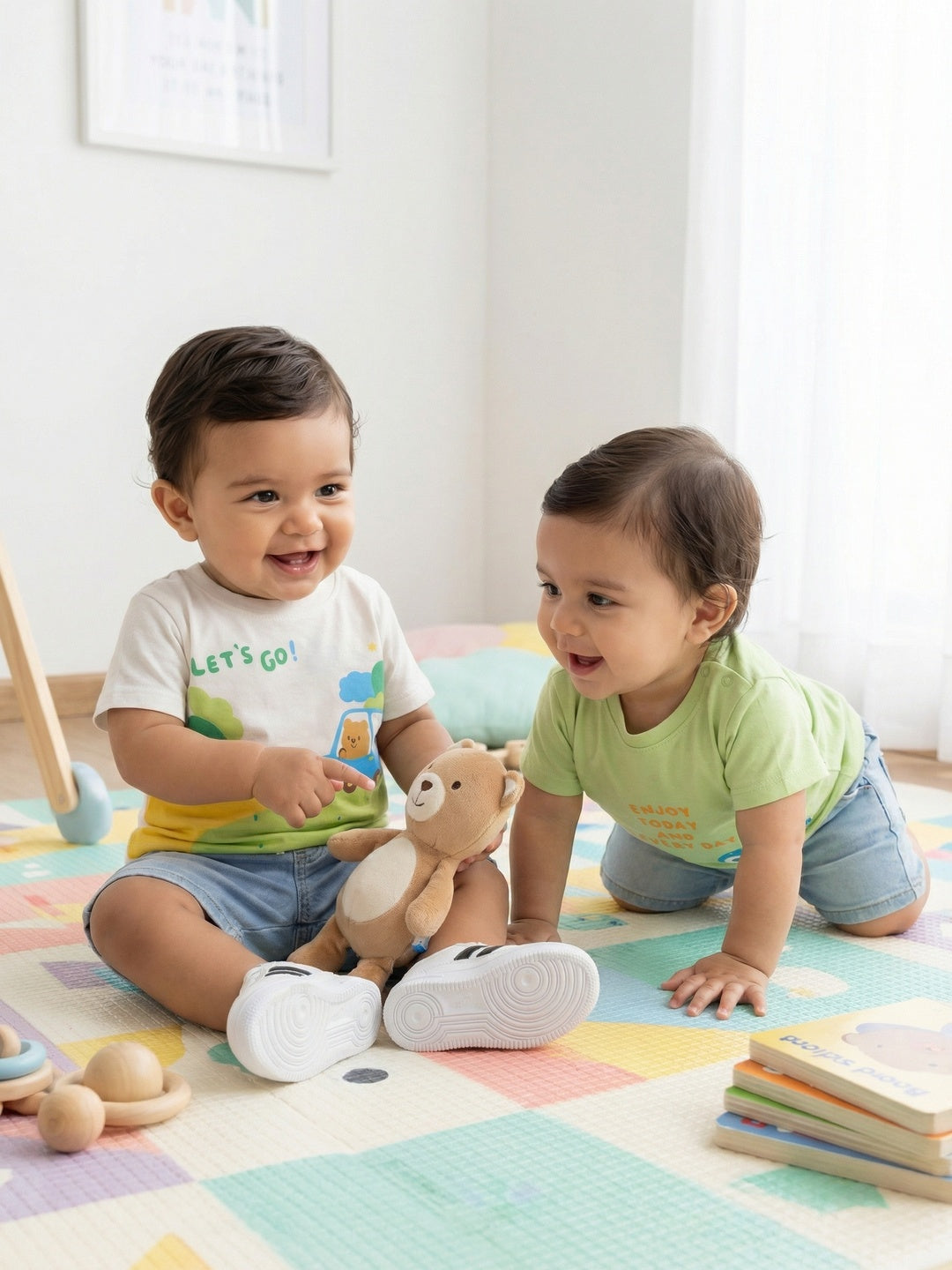 Nautinati Baby Boys' 100% Cotton Pack of 2 Placement Print T-shirts