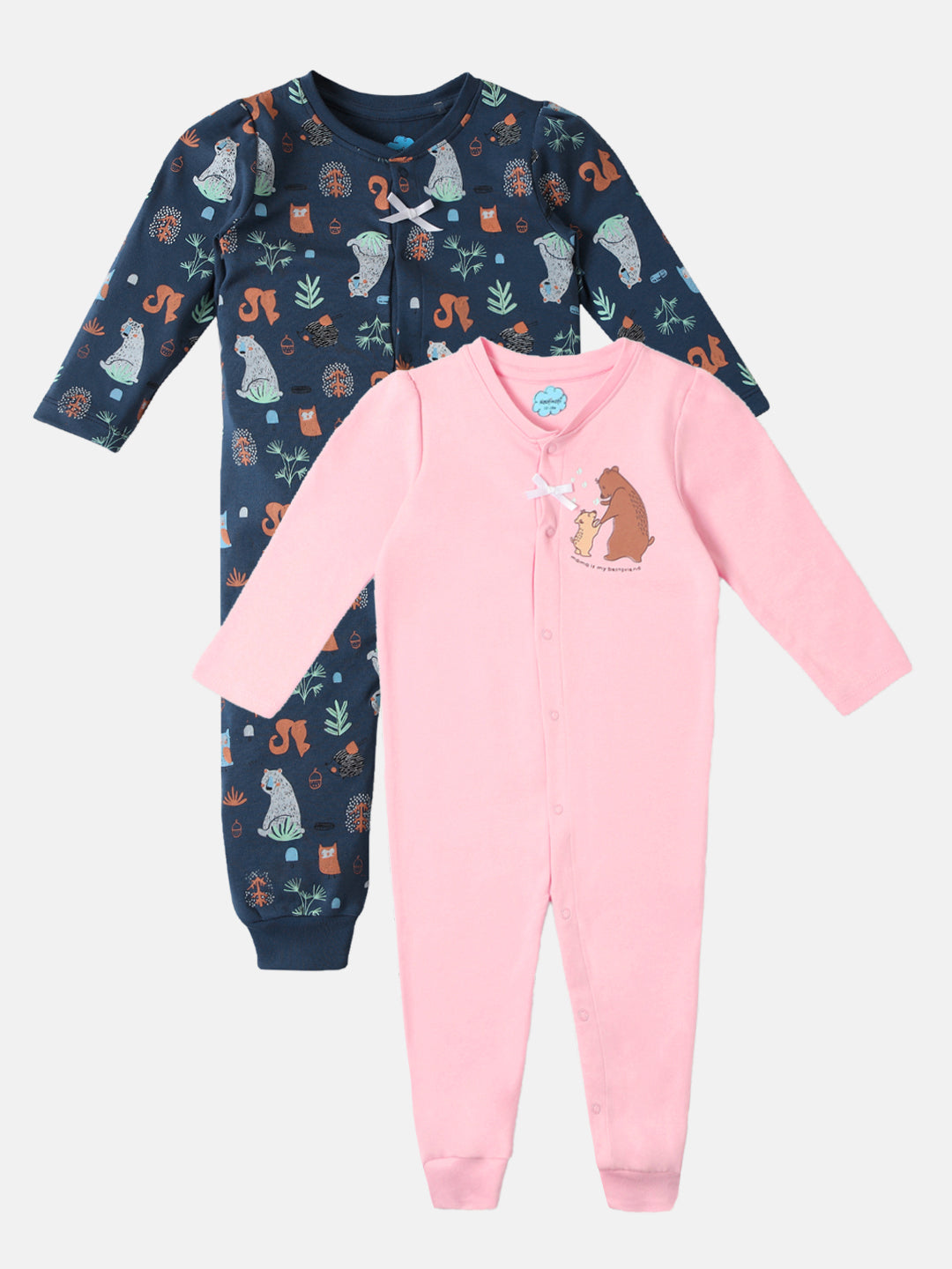 Nautinati Infants Interlock Cotton Forest Print Pack of 2 Sleepsuit