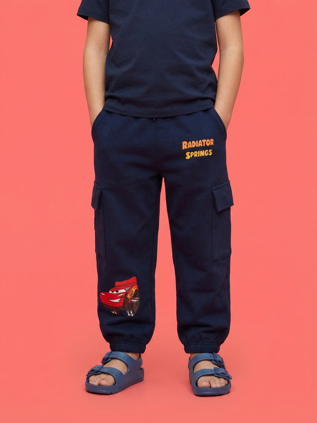Nautinati Boys' 100% Cotton Disney Cars Placement Print Cargo Joggers