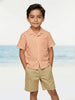 Nautinati Boys Orange Striped Oversized 100% Cotton Resort Shirt and Twill Shorts Clothing Set