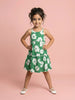 Nautinati Girls 100% Cotton All-over Floral Print A-line Tiered Dress with Lace Design