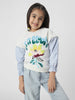 Girls Graphic Printed Sweatshirt With Striped Sleeves