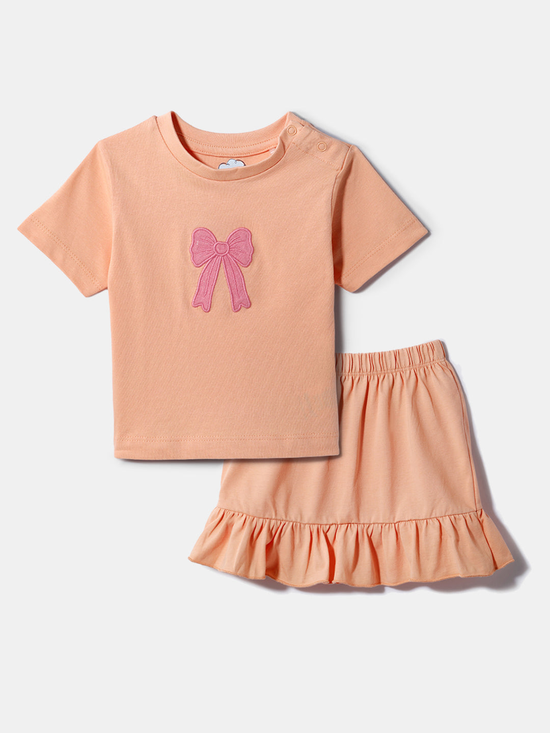 Nautinati Girls' Cotton Bow Embroidered Top and Skirt Set | Age 0 - 2 Years