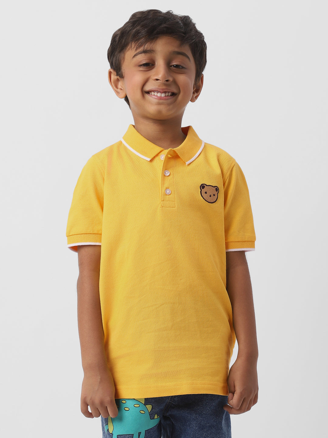 Nautinati Boys Cotton Bear Badge Detail Polo T-shirt