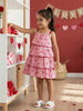 Nautinati Girls' 100% Cotton Gingham & All-over Cherry Print A-line Strappy Multi-tiered Dress
