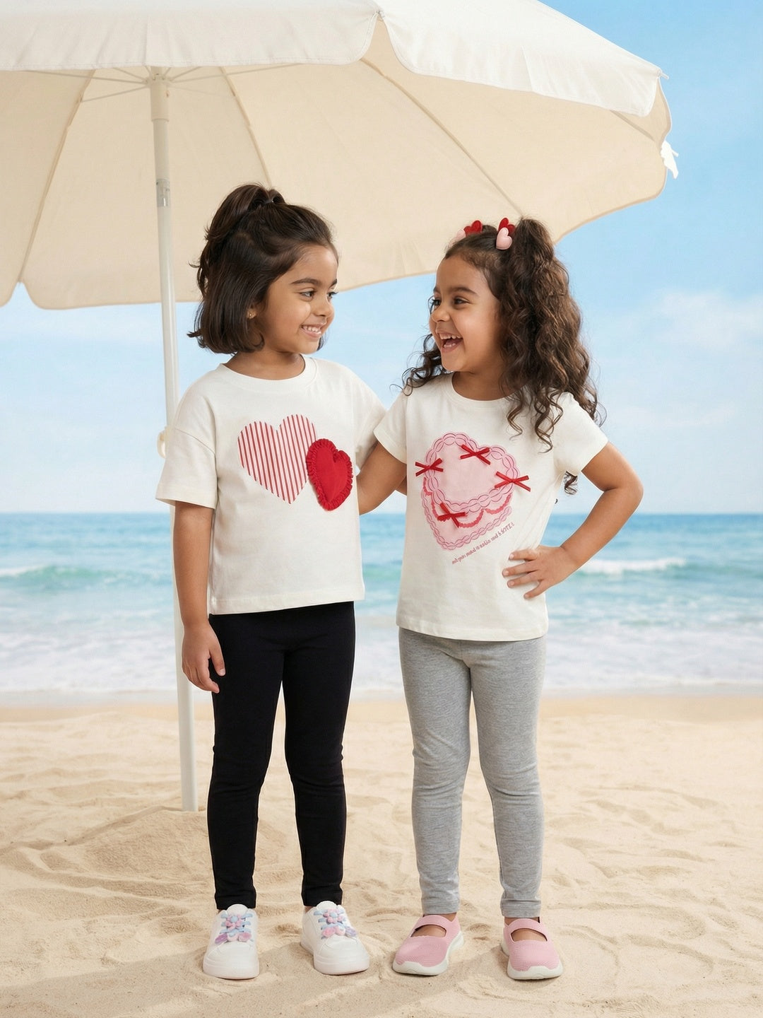 Nautinati Girls' 100% Cotton Pack of 2 Regular Fit Solid Essentials Leggings