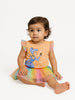 Nautinati Peach Top With Colourful Frilled Skirt For Girls