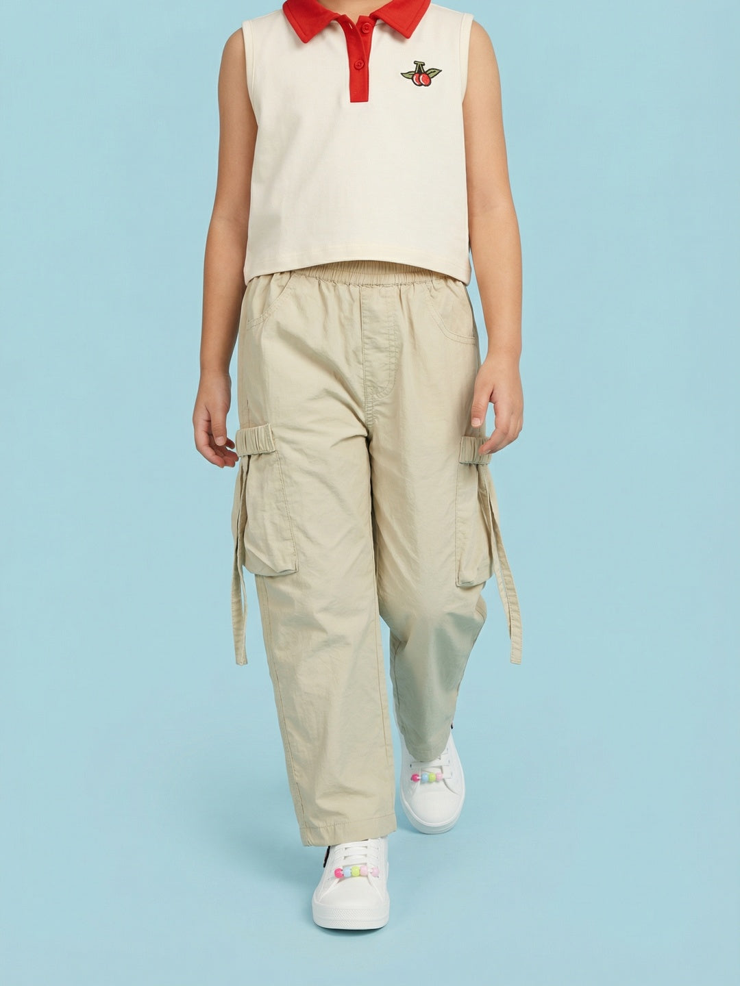 Nautinati Girls' Woven Baggy Fit Printed Parachute Pants with Pocket Details