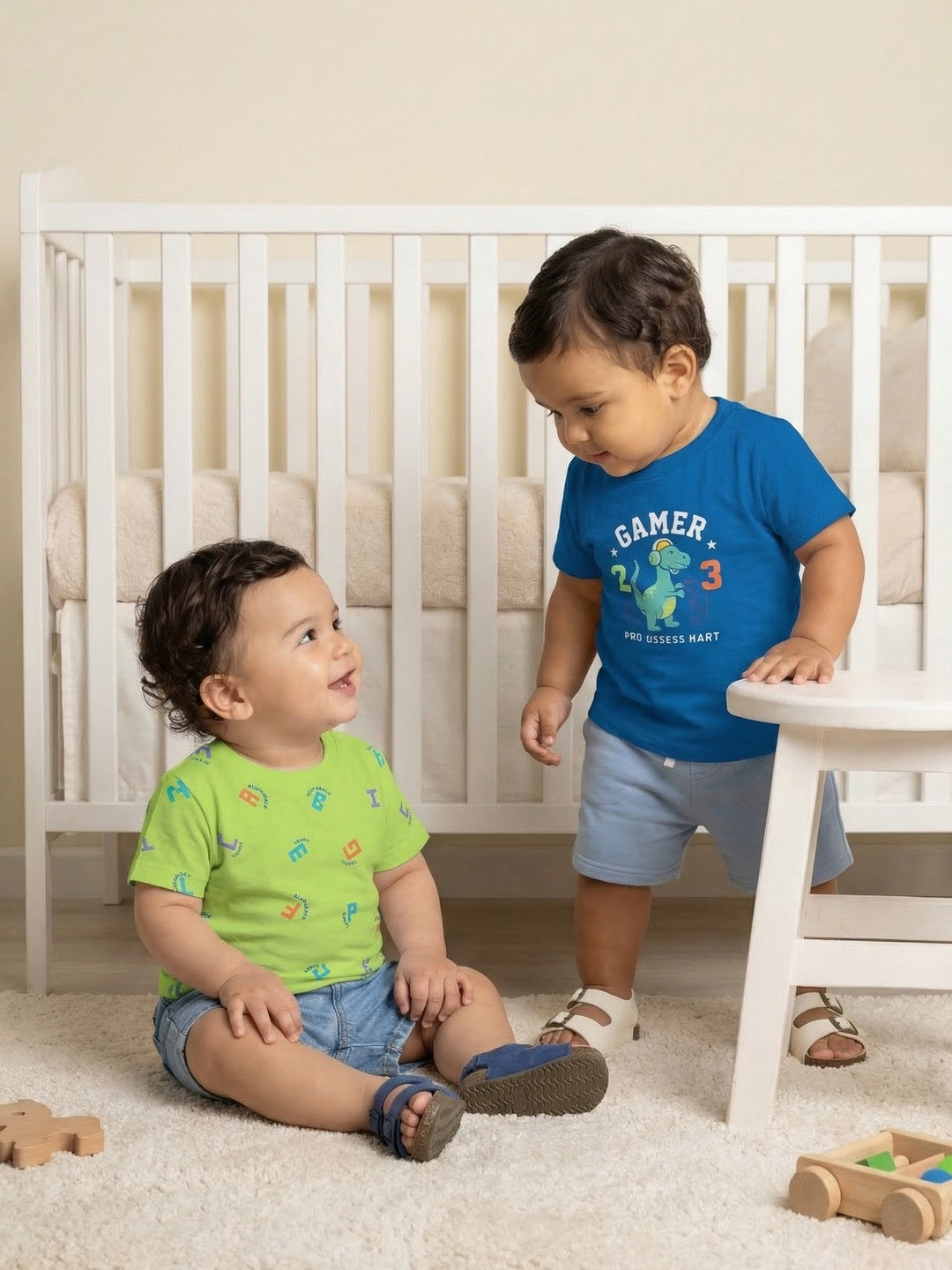 Nautinati Baby Boys' 100% Cotton Pack of 2 Dinosaur Print Crew Neck T-shirts