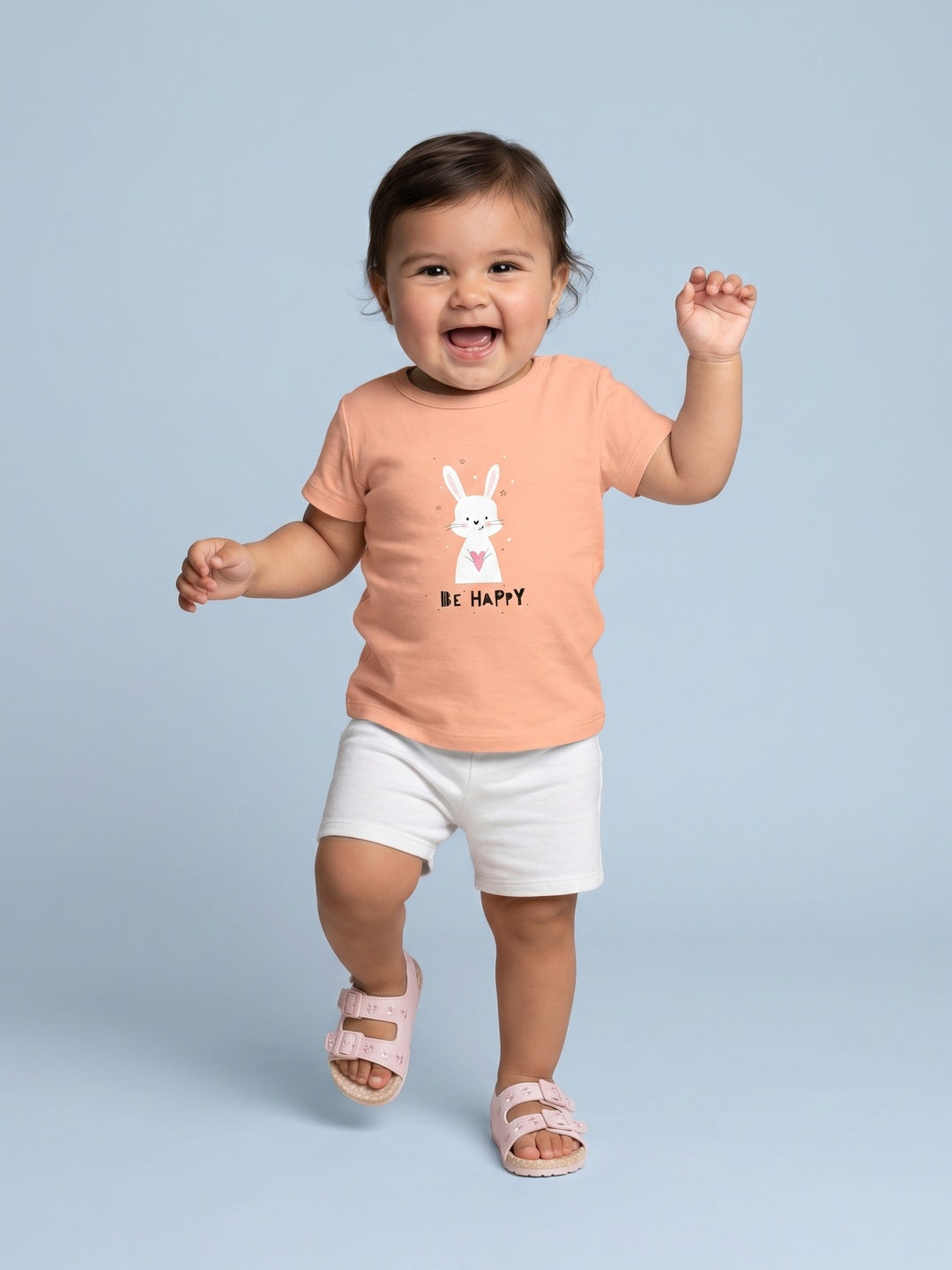 Nautinati Girls' Cotton Bunny Printed Top and Shorts Co-ord Set with Snap Buttons