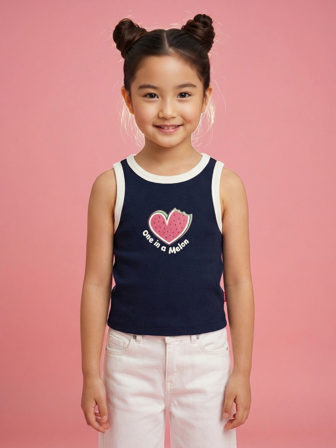 Nautinati Girls' Ribbed 100% Cotton Graphic Printed Tank Top