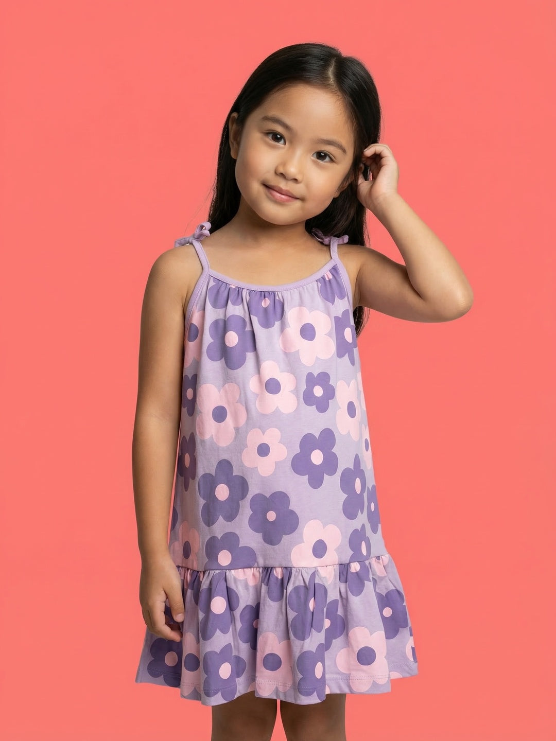 Nautinati Girls' 100% Cotton All-over Floral Print A-line Dress