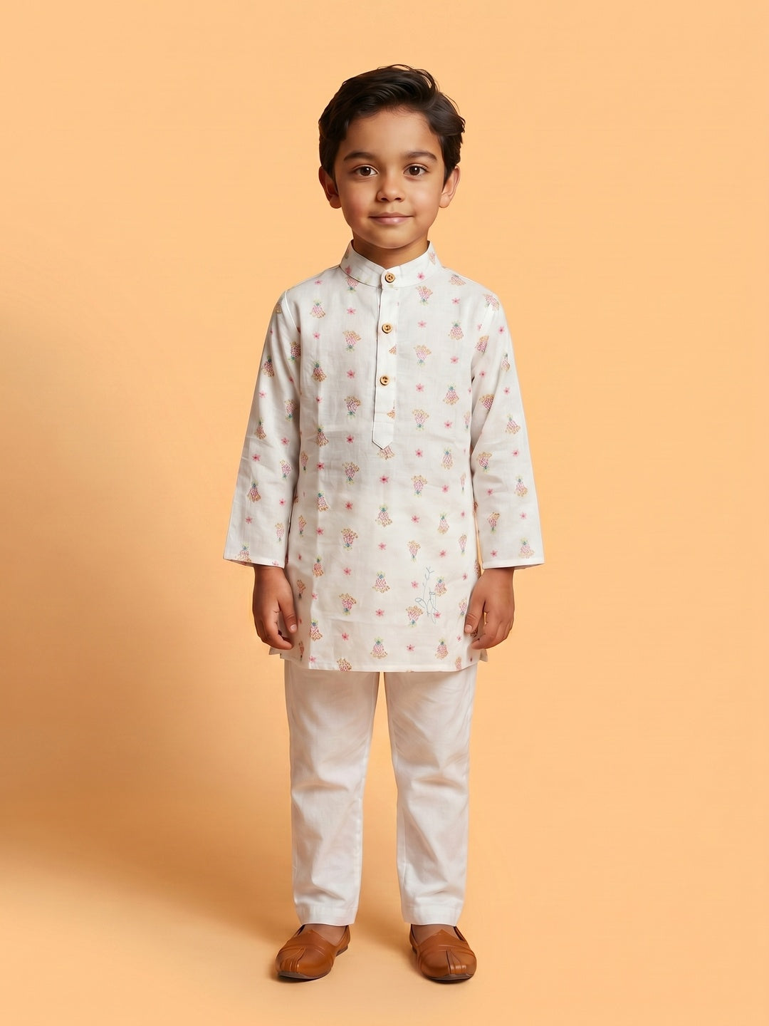 Boys' 100% Cotton Festive Resort Style Pastel Tropical Print Kurta & Pyjama Set