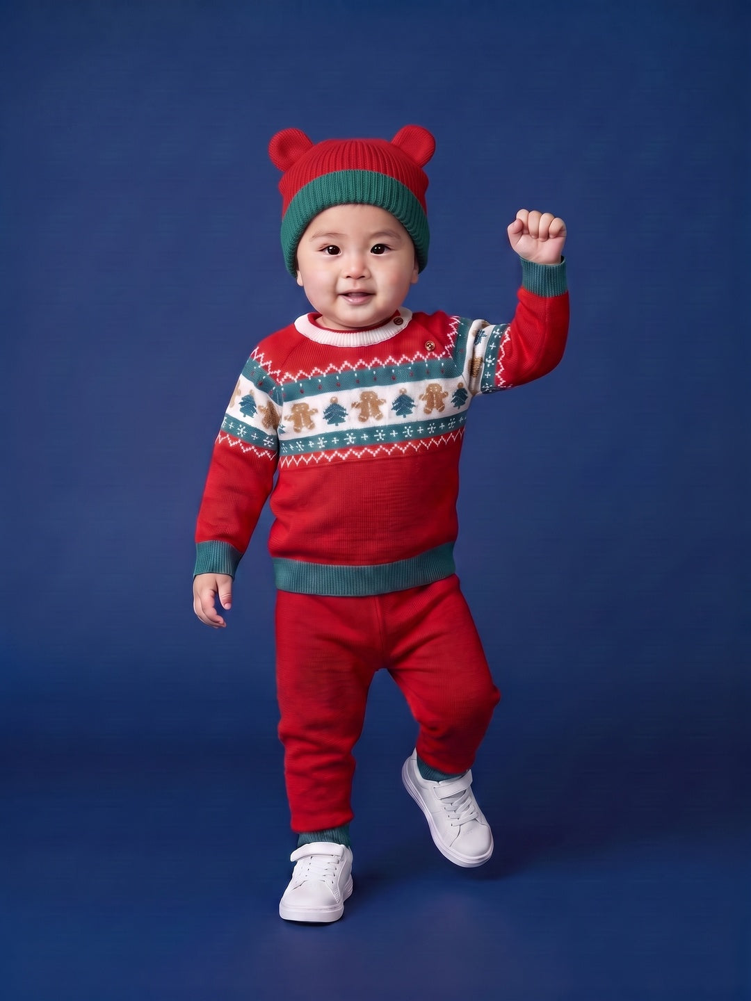Nautinati Baby Boys Christmas Winter Set with Sweater Joggers and Matching Cap
