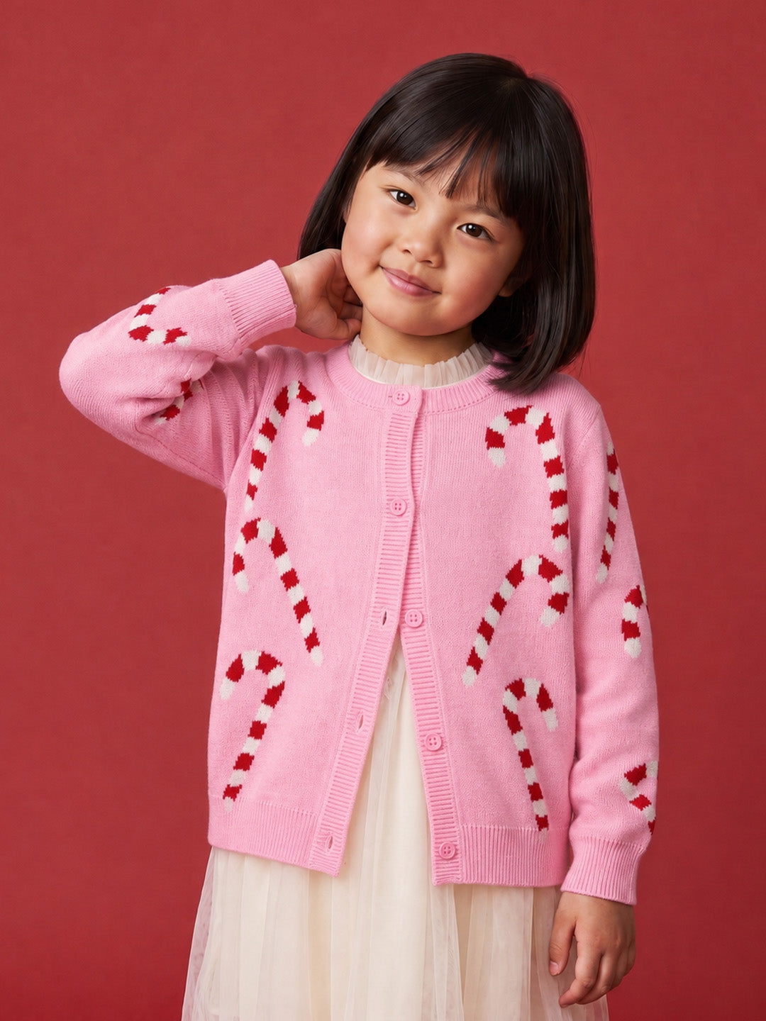 Nautinati Girls Relaxed Fit Christmas Candy Cane Knit Sweater