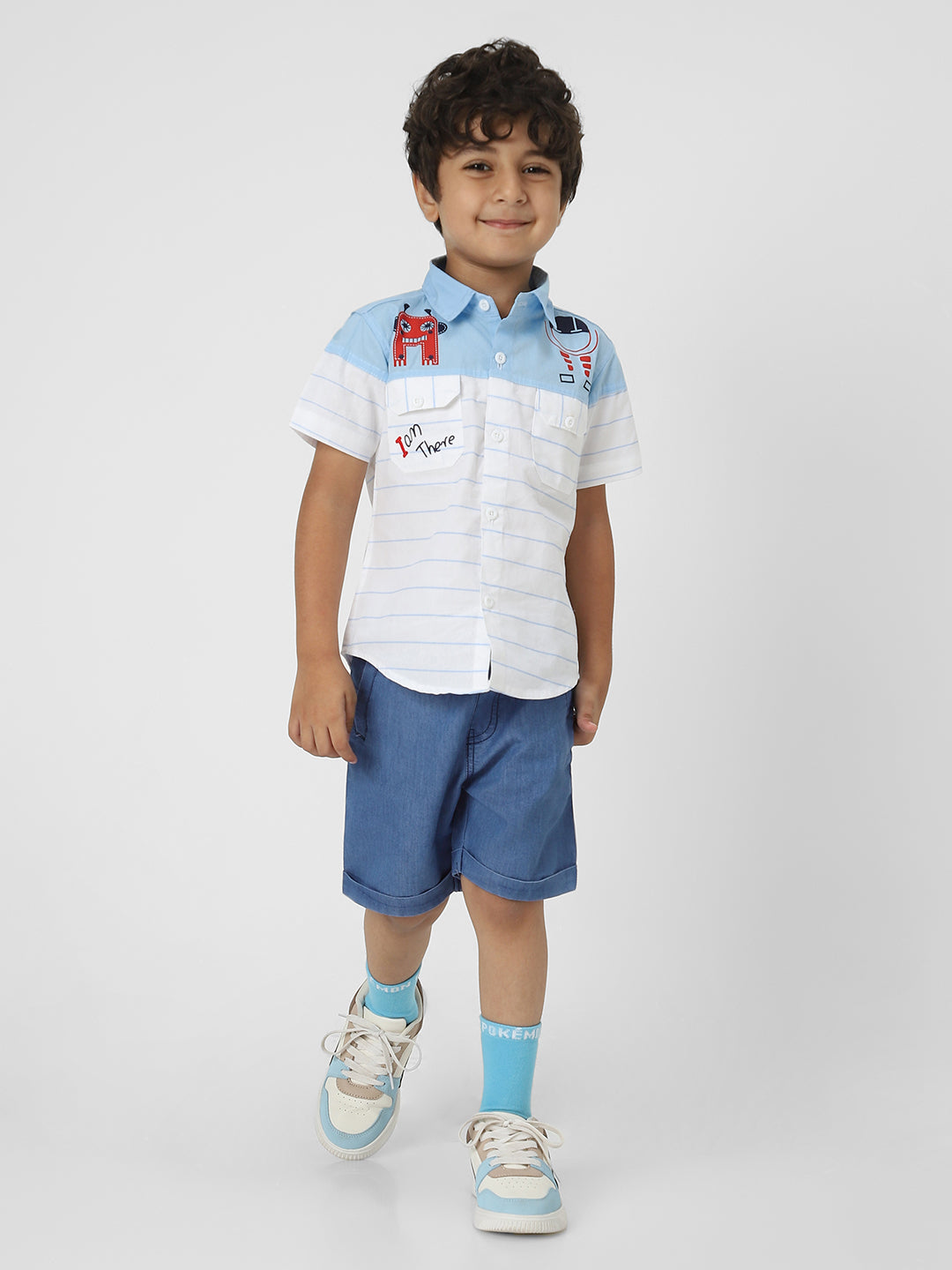 Nautinati Boys' Combo Set Of Striped Shirt And Shorts