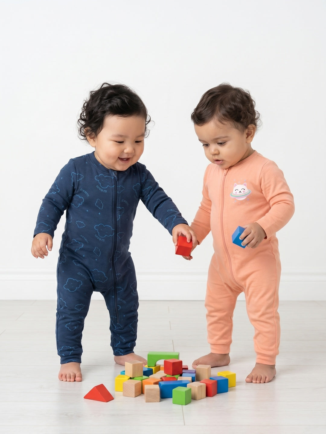 Nautinati Kids' Cotton Pack of 2 All-over Dream Printed Sleepsuits with Snap Buttons