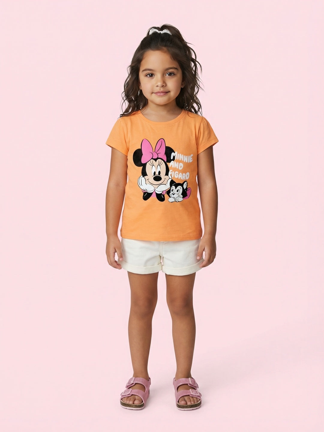 Nautinati Girls' 100% Cotton Crew Neck Disney Minnie Mouse & Figaro Printed T-shirt