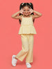 Nautinati Girls Yellow Striped Regular Fit Strappy Peplum Top with Wide Legged Pants Co-ord Set