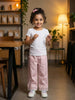 Nautinati Girls' 100% Cotton Straight Fit Twill Woven Trousers with Embroidery & Schiffli Hem