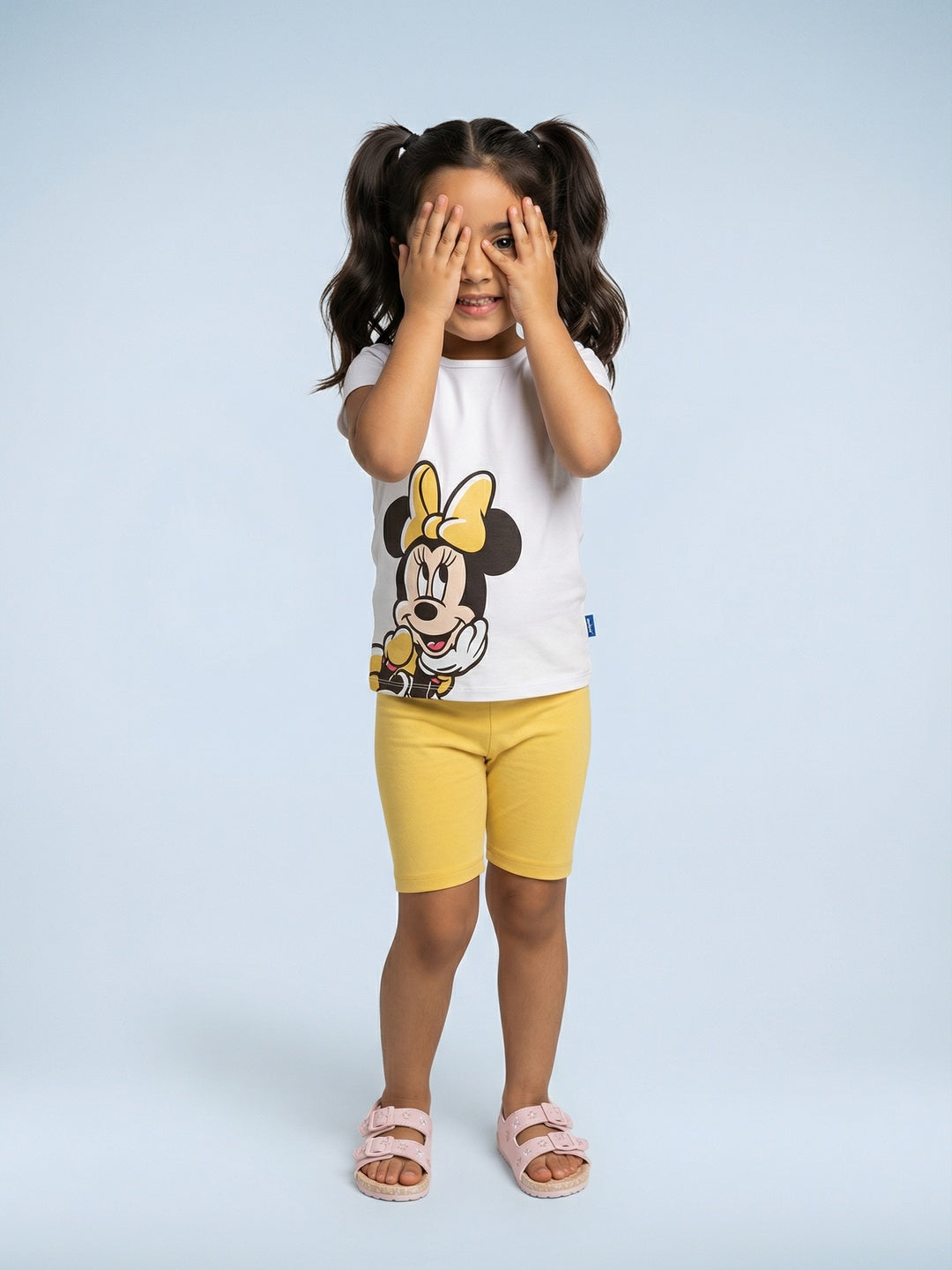 Nautinati Girls' Cotton Minnie Mouse Printed T-shirt and Biker Shorts Co-ord Set