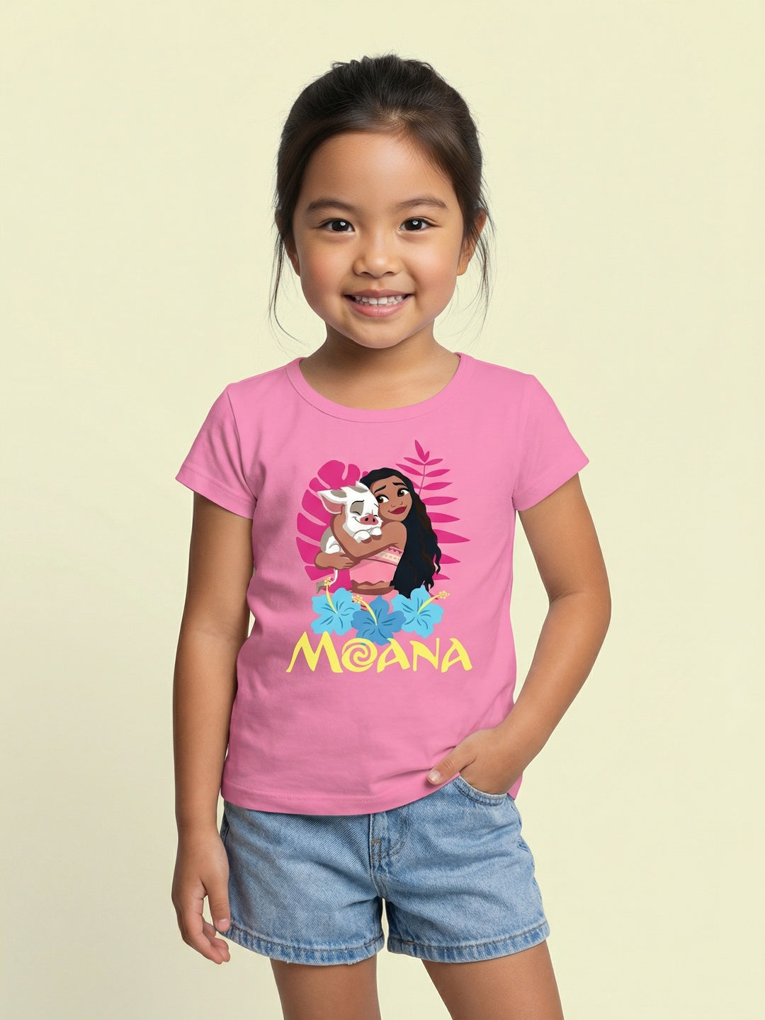 Nautinati Girls' 100% Cotton Crew Neck Disney Moana Placement Print T-shirt