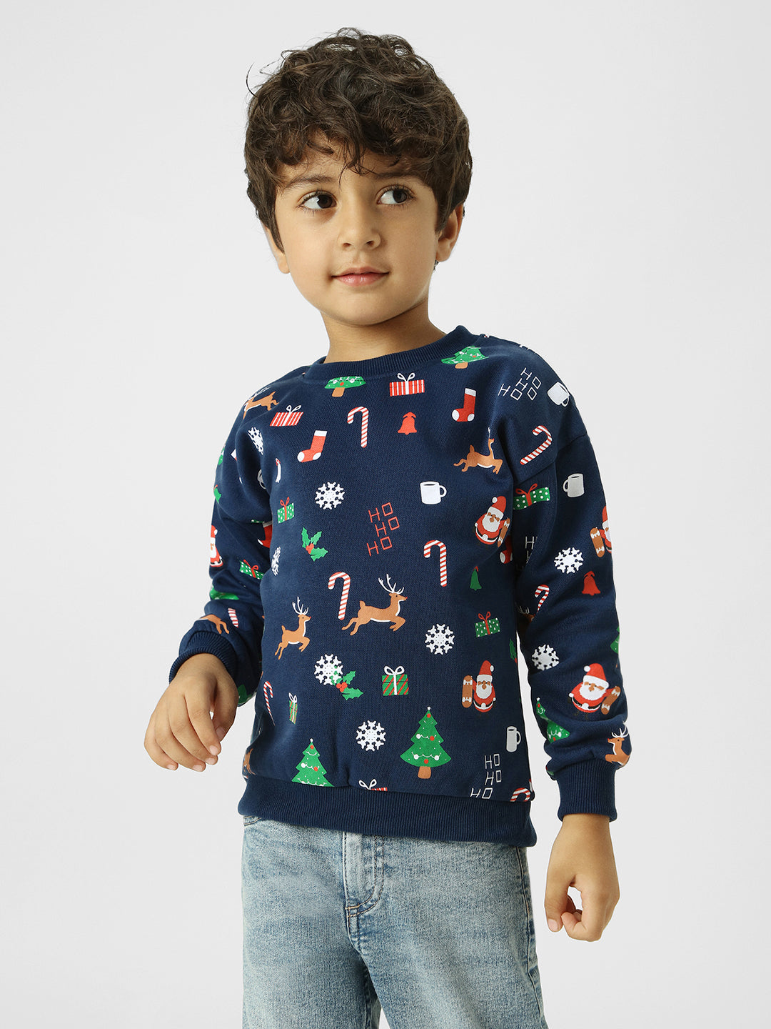 Boys Holiday-Themed Navy Pullover Sweatshirt