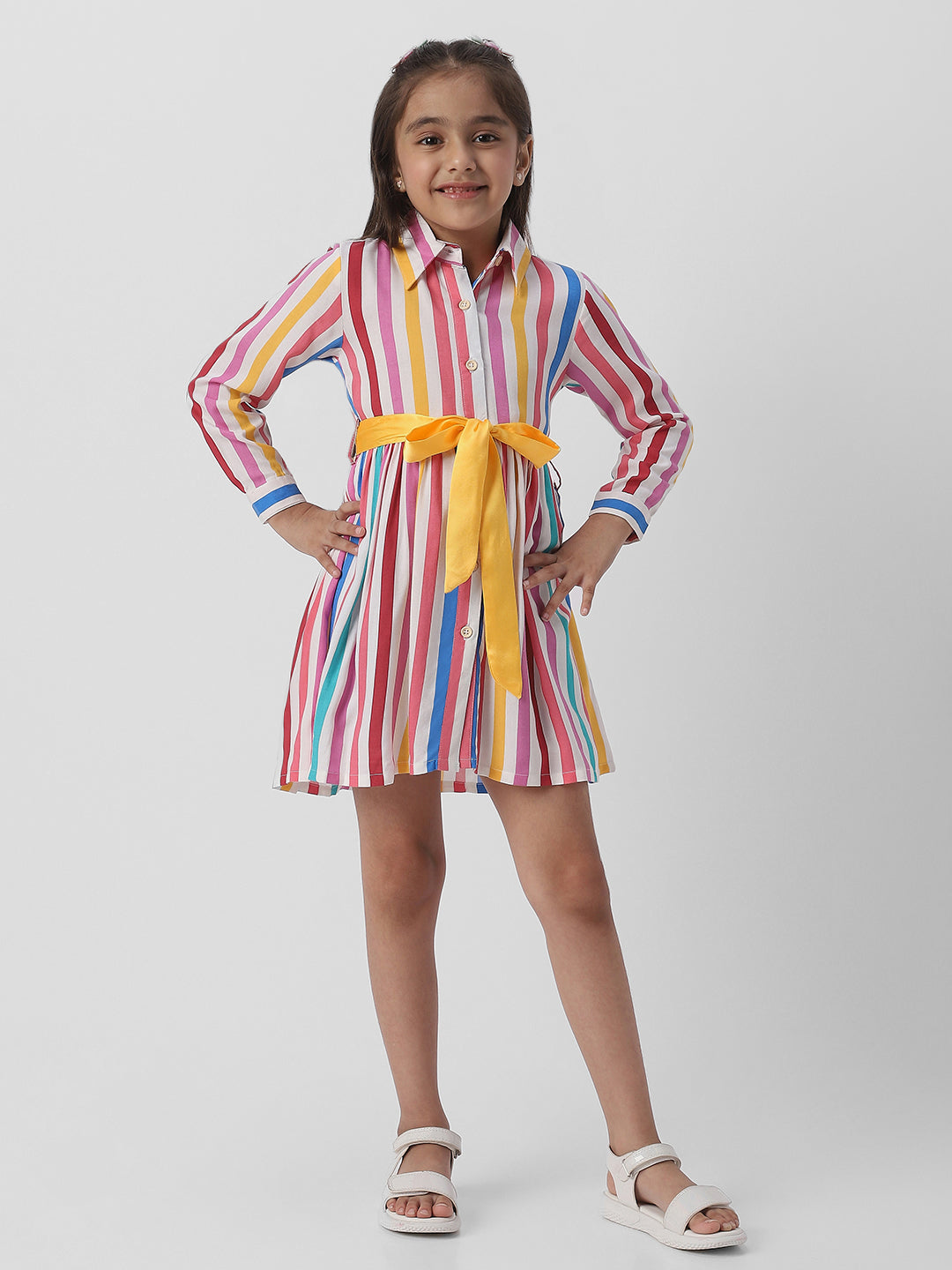 Nautinati Girls Striped Multicolour Shirt Dress