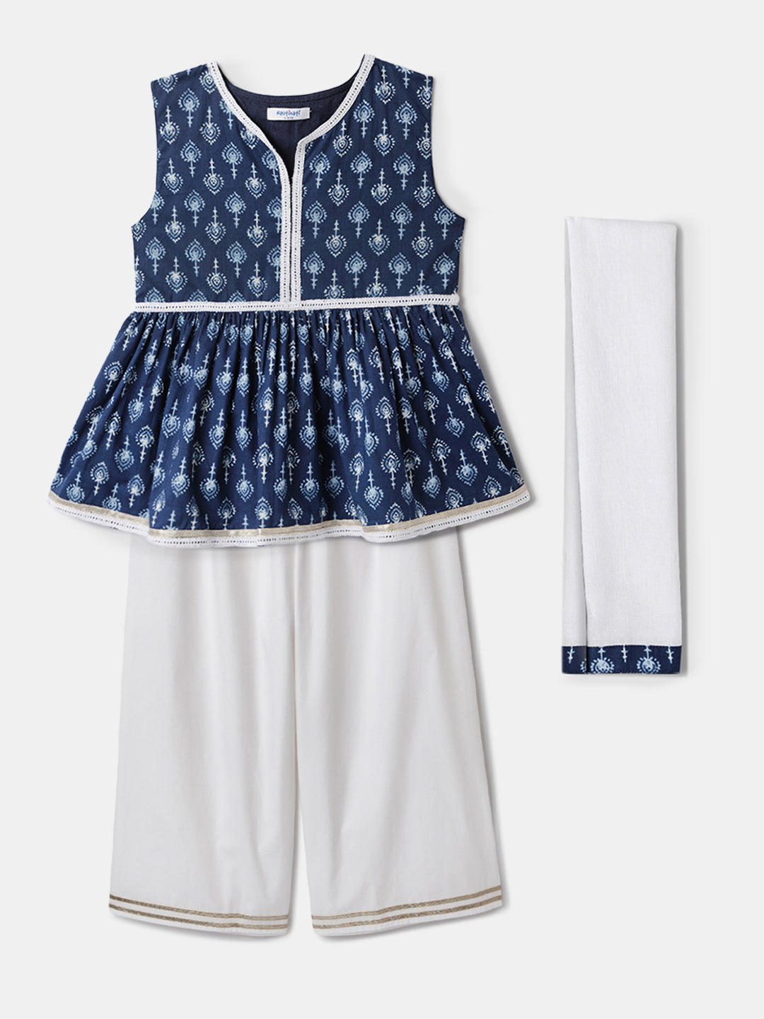 Nautinati Blue & White Festive Ethnic Set For Girls – Cotton Comfort & Style