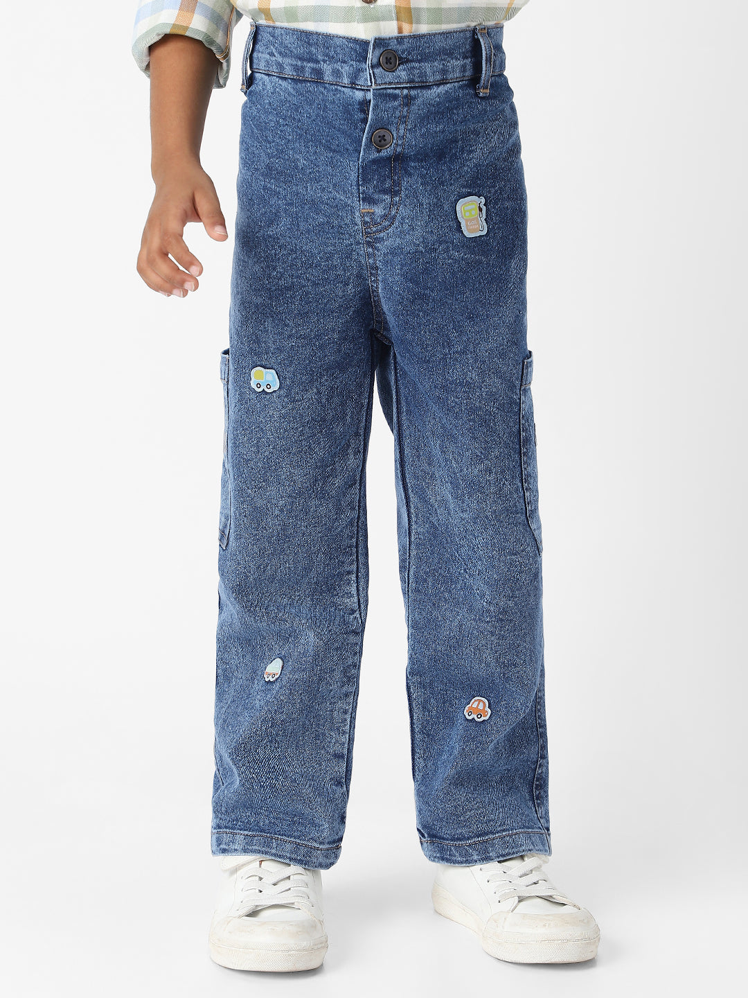 Nautinati Boys' Cotton Denim Cargo Jeans with Badge Detailing